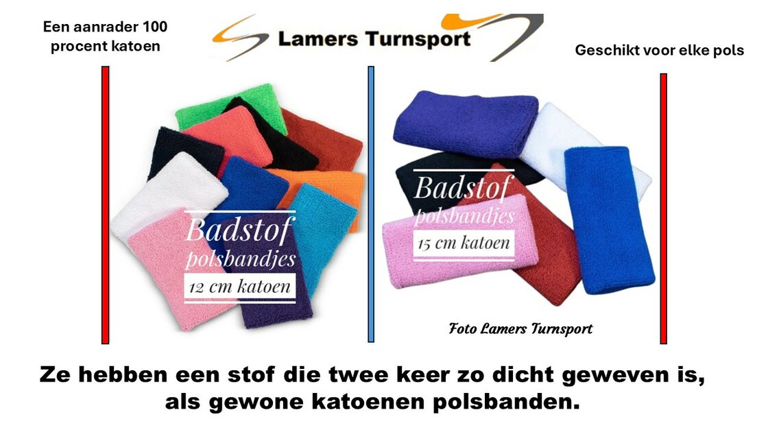 Badstof - katoen polsbanden - Cotton Wristbands - 15 kleuren op voorraad en Neopreen polsbanden