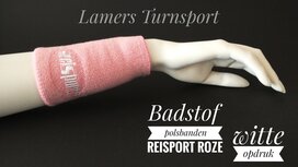 Badstof polsbanden Reisport katoen elastisch Rose met witte opdruk