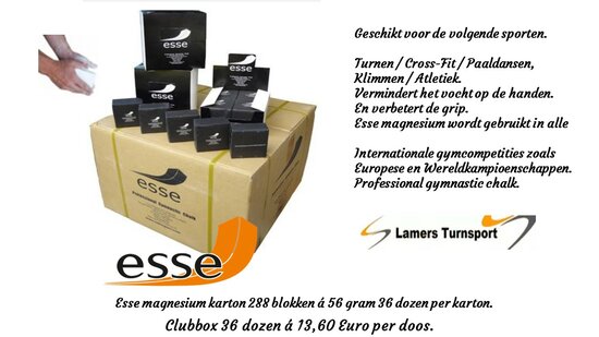 Aanbieding karton 36 dozen 288 blokken per doos van €630,00 voor €489,60 www.lamers-turnsport.com