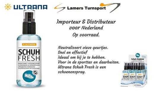 Neutraliseert vieze geurtjes snel en effectief Schoenenspray Ultrana (Hygienespray) www.lamers-turnsport.com