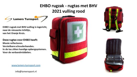 EHBO rugzak - rugtas met BHV 2021 vulling rood www.lamers-turnsport.com