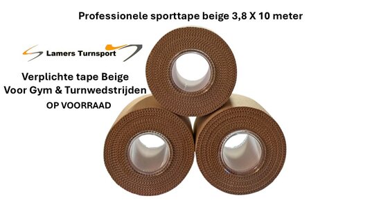 Beige Sporttape 3,8 X 10 meter www.lamers-turnsport.com