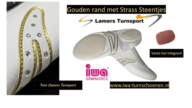 Iwa 511 turnschoenen Wit goudenband met Strass Steentjes www.lamers-turnsport.com