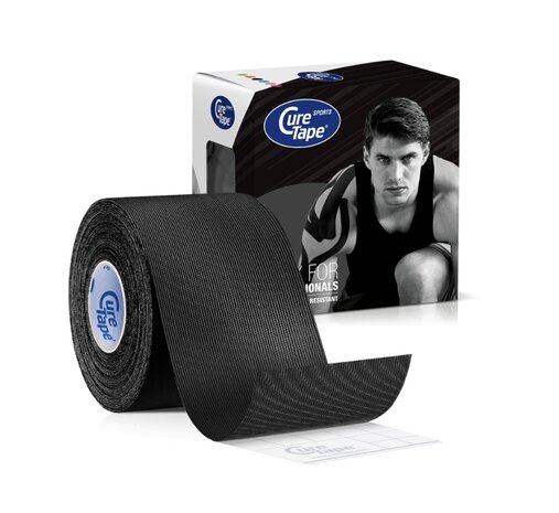 CureTape Sports kinesiotape Black afmeting per rol 5cm x 5m. www.lamers-turnsport.com