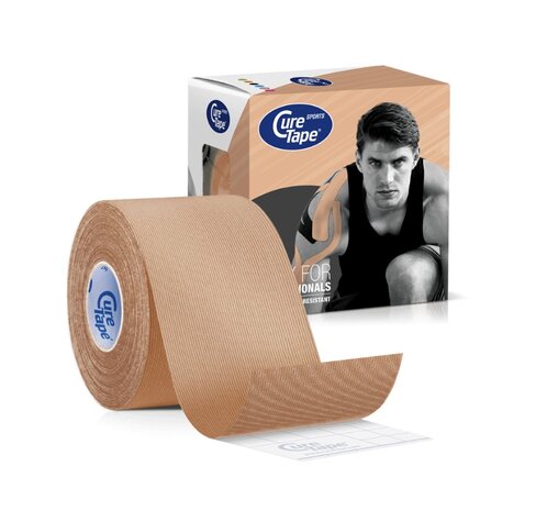 CureTape Sports kinesiotape Beige afmeting per rol 5cm x 5m. www.lamers-turnsport.com