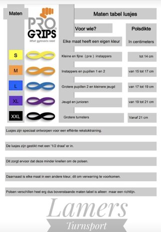 ProGrips maten tabel www.lamers-turnsport.com