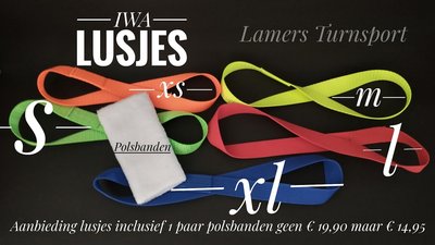 Lusjes IWA & 1 paar polsbanden iwa-gymnastics.nl www.lamers-turnsport.com